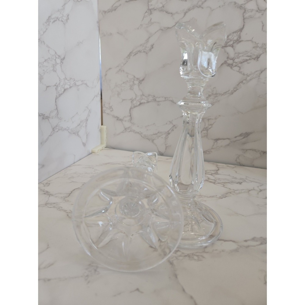 Crystal Candle Sticks Pair 24% Leaded Tulip Design. Made in USA.